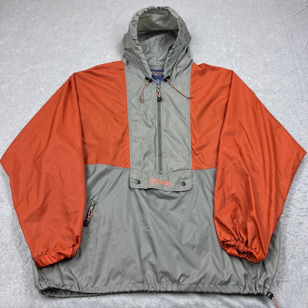 VTG JanSport Anorak Men's XXL Orange/Gray 1/2 Zip Windbreaker Convertible Jacket
